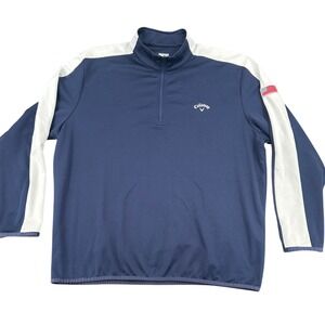 Callaway Mens XXL Opti-Dri Quarter Zip Golf Pullover Navy Blue USA Flag Patch
